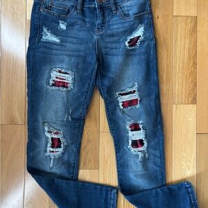 Judy Blue Black & Red Buffalo Check Distressed Blue Jeans Size 5/27